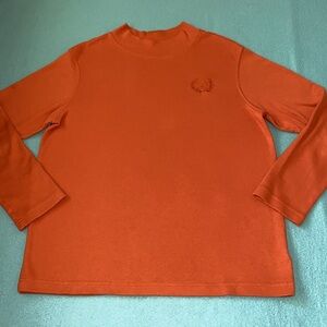 BLAIR mock turtleneck long sleeve fall orange embroidered crest cotton size M